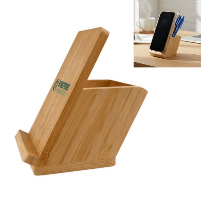 2-in-1 Bamboo Desktop Pen Holder Phone Stand