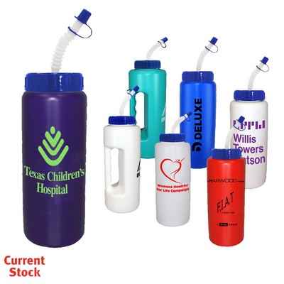 32 Oz. Grip Bottle w/Flexible Straw (Spot Color)