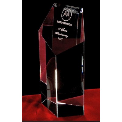 Crystal Pentagon Pillar Award w/Custom Etching (6")