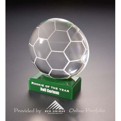 4-1/2"x5-3/8"x2-1/2" Half Soccer Ball Acrylic Award w/ Beveled Base