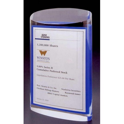 Acrylic Standing Oval Embedment Award w/ Floating Sheet & Slanted Top