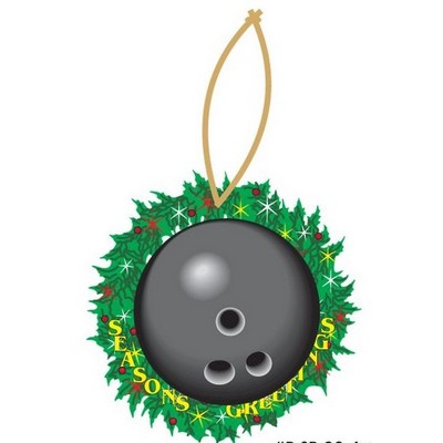 Gray Bowling Ball Promotional Wreath Ornament w/ Black Back (4 Square Inch)