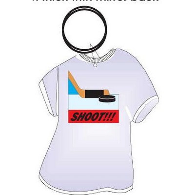 Hockey Puck & Stick T-Shirt Key Chain w/Clear Mirrored Back (4 Square Inch)