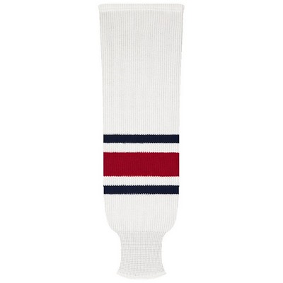 Columbus Pro Series White Home Socks w/Blue & Red Stripes