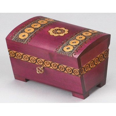 Wood Chest w/Carved Detail & 2 Bands (6 1/4"x4 3/8"x4")