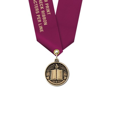 Open Book Cast CX Medal w/Satin Neck Ribbon (1 1/8")