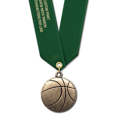 Basketball Cast CX Medal w/Satin Neck Ribbon (1 1/8")