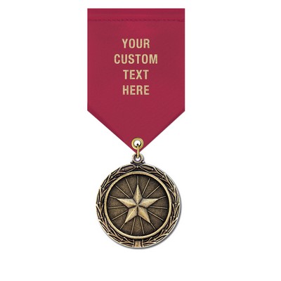 Star Cast MX Medal w/Satin Drape Ribbon (1½")