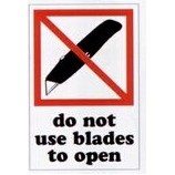 High Visibility Warning Labels (Do Not Use Blades to Open)