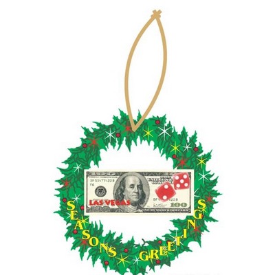 Las Vegas Dice $100 Bill Wreath Ornament w/ Black Back (10 Square Inch)