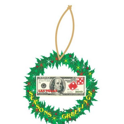 LV Dice $100 Bill Wreath Ornament w/ Clear Mirrored Back (10 Square Inch)