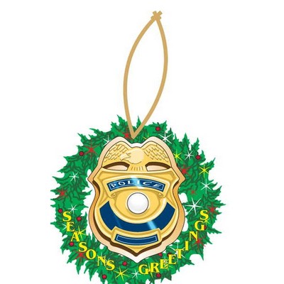 Police Badge Executive Wreath Ornament w/ Mirrored Back (10 Square Inch)