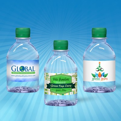 8 Oz. Custom Label Water w/Green Flat Cap - Clear Bottle
