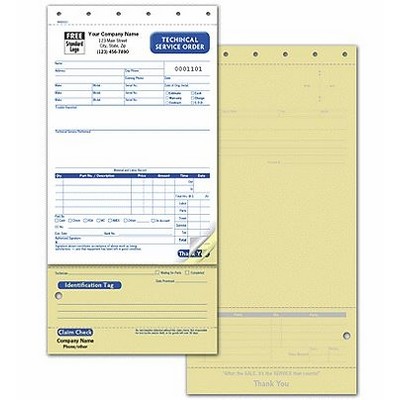 Service Order Forms - Technical, Carbonless, w/Claim Checks (3-Part)