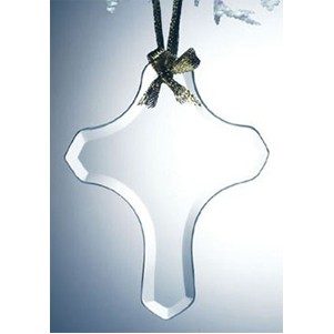 Beveled Jade Glass Ornament - Cross (Screened)
