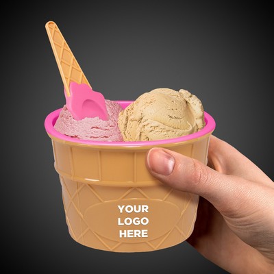 6 Oz. Pink Pad Printed Ice Cream Bowl & Spoon Set(Imprintable)