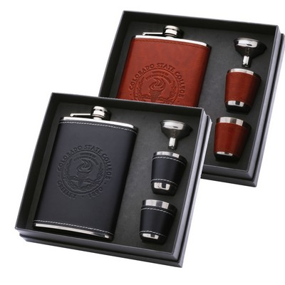 8 Oz. Leatherette Flask Gift Set