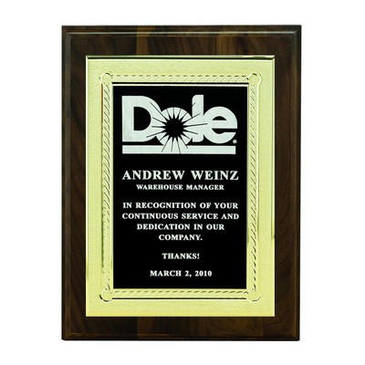 Walnut Finish Plaque w/Solid Gold Embossed Black Screened Engraving Plate (8"x 10")