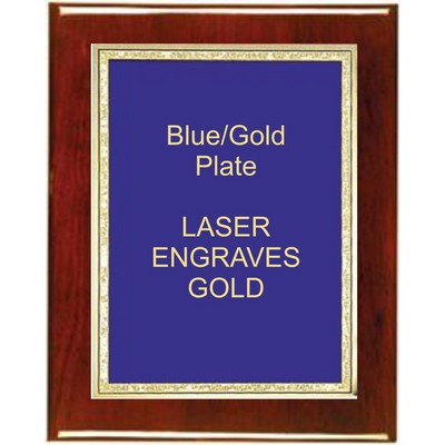 Rosewood 6" x 8" Piano Finish Plaque - With 4" x 6" Blue/Gold Florentine Plate