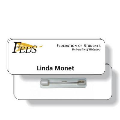 .060 White Plastic Badge with Safety Pin / rectangle (1.25" x 3.25") 4CP