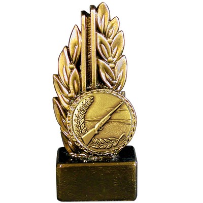 Stock 7" Laurel Trophy With 2" Rifle Coin and Engraving Plate