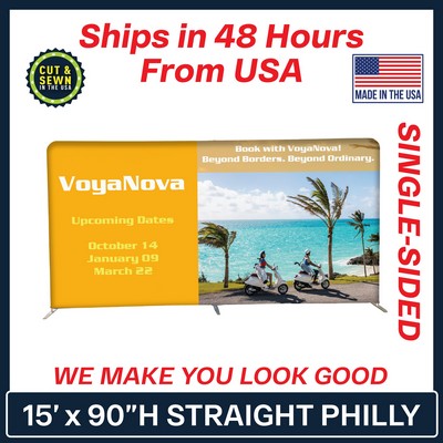 15' x 90" H Straight Single Sided Philly Fabric Display Kit - Made in the USA