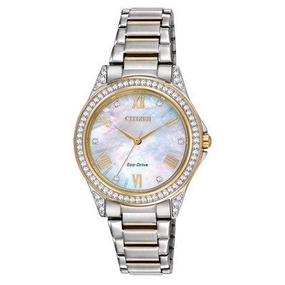Citizen® Ladies' Drive POV Eco-Drive Pink Two-Tone MOP Dial Watch W/ Swarovski® Crystals