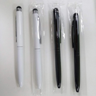 Simple Slim Aluminum Rotary Ballpoint Pen With Stylus Touch End