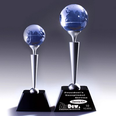 Optical Crystal Blue Globe Award on Black Crystal Base