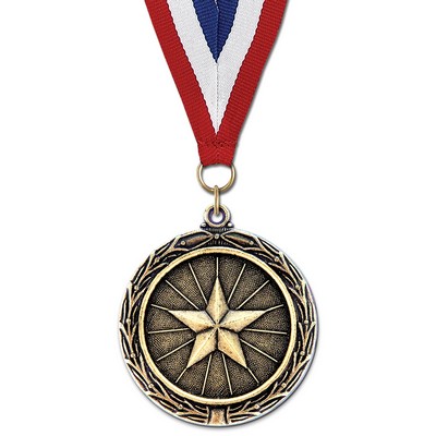 Star LX Medal w/ Red/White/Blue or Year Grosgrain Neck Ribbon (2¼")