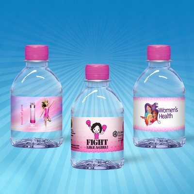 8 Oz. Custom Label Water w/Fuchsia Pink Flat Cap - Clear Bottle