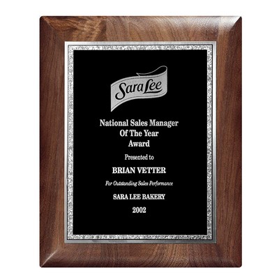 Genuine Walnut Elliptical Plaque with Black/Silver Florentine