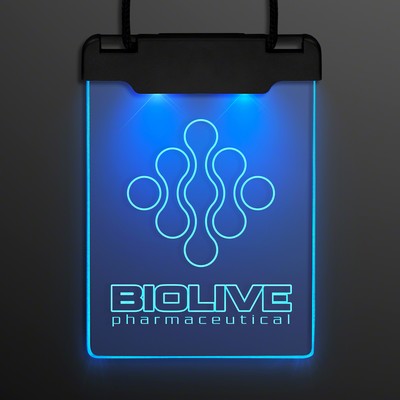 LAZER ENGRAVED - Blue Space Glow Light Badge Necklace