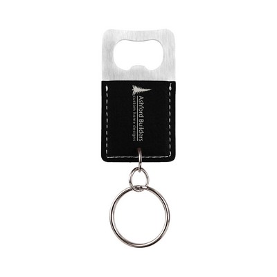 Leatherette Bottle Opener Keychain (Black/Silver)