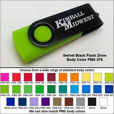 Swivel Black Flash Drive - 16 GB Memory - Body PMS 376