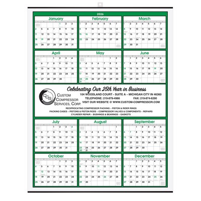 Green Border Modern Yearly Calendar w/Center Imprint