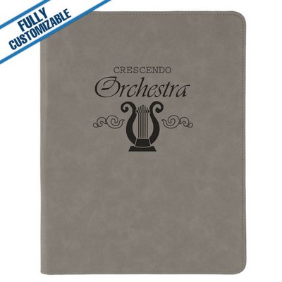 Gray Leatherette - 9.5X12" Zip Portfolio Folder With Notepad