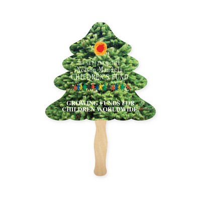 Lightweight Full Color Two Sided Single Paper Evergreen Shape Hand Fan