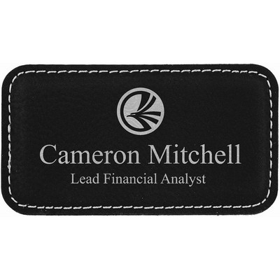 Black/Silver Laser Engraved Leatherette Badge Blank with Magnet (3 1/4" x 1 3/4")