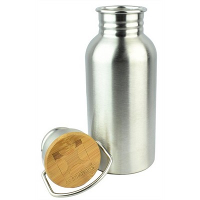 12 Oz. Stainless Steel Water Bottle w/Bamboo Lid