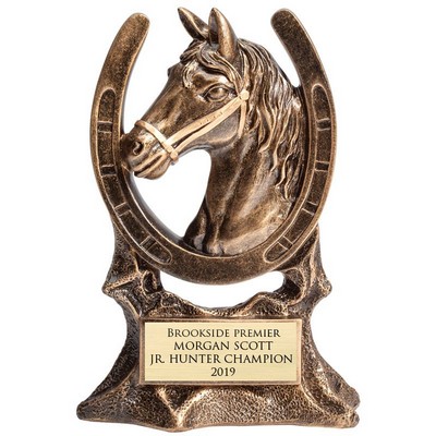 7" Antique Gold Resin Horse Head & Shoe Trophy