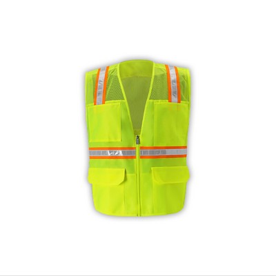 High Visibility Multi-pocket Safety Vest, Lime, Mesh Upper Solid Lower