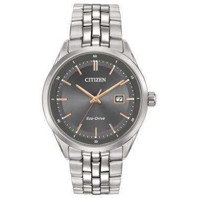 Citizen Men's Corso Eco-Drive Stainless Steel Watch w/Rose Gold Accents & Gray Dial