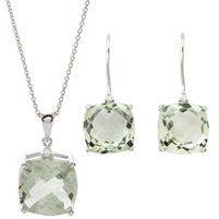 Jilco Inc. Cushion Cut Green Amethyst Gemstone Earring & Necklace Set