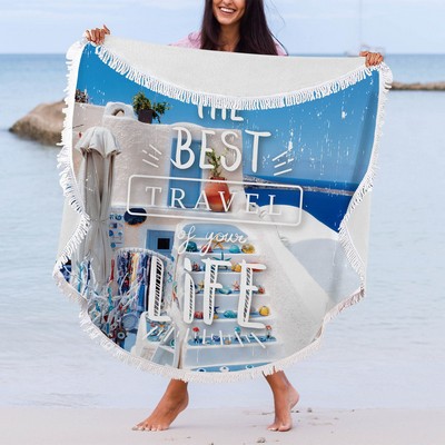 59 Diam. Full Color 250Gsm Microfiber Round Towel w/Tassel