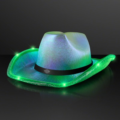 Iridescent Green Light Up Cowgirl Hat with Black Band - PRINTED