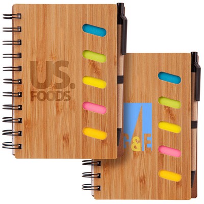 Bamboo Front Cover Notebook w/Sticky Note and Pen