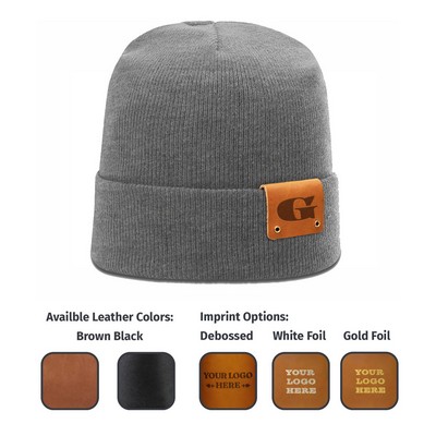Full-Grain Riveted Leather Patches Beanie | Choose Patch Shape | Choose Color | Richardson R18