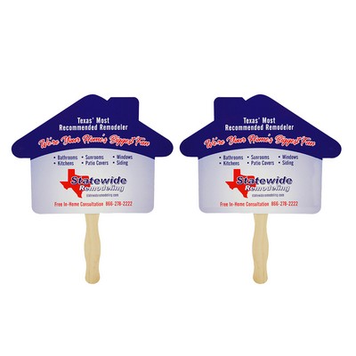 Custom House Shape Wedding Fan with Wooden Handle