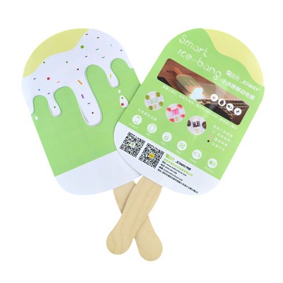 Custom Ice Cream Shape Paper Wedding Fan with Wood Handle